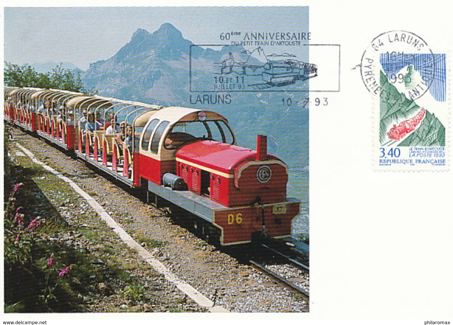 D34521 CARTE MAXIMUM CARD TRIPLE FLAMME 1993 FRANCE - PYRENEES TRAIN D'ARTOUSTE CP ORIGINAL - Trains