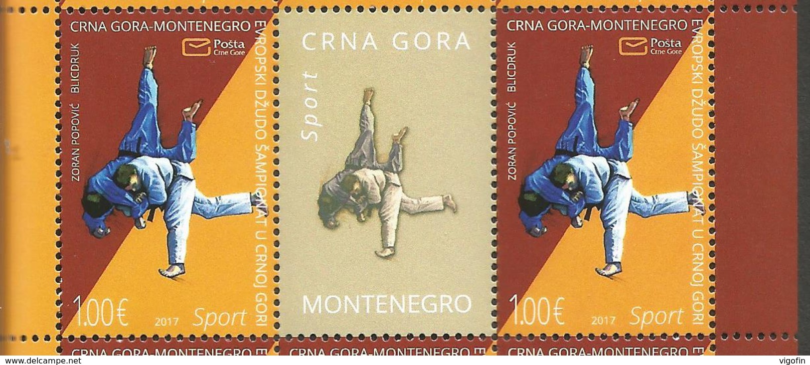 CG 2017-408 EU CHAMPIONSHIP JUDO, CRNA GORA MONTENEGRO, 2 X 1v + Label, MNH - Judo