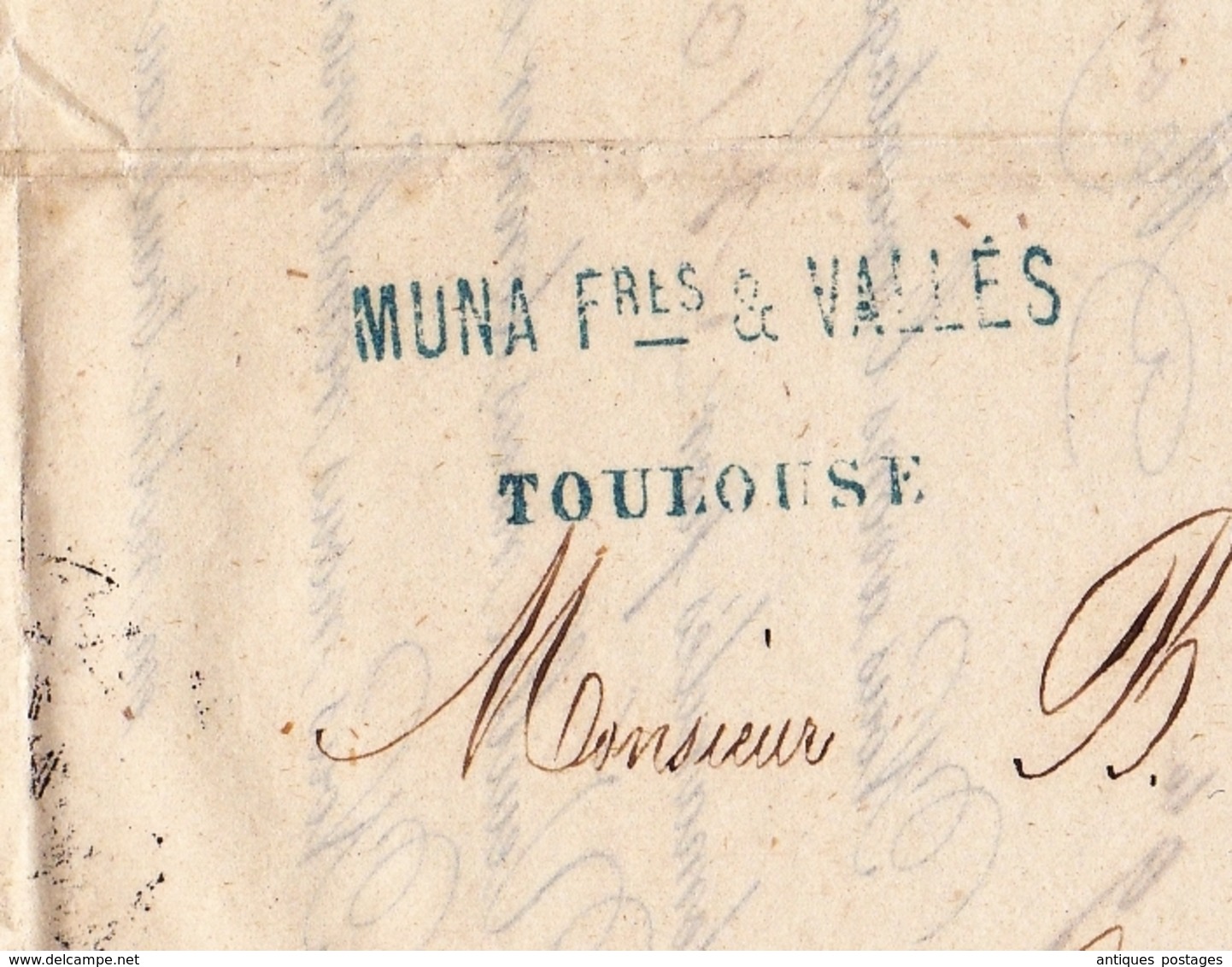 Lettre 1861 Toulouse Haute Garonne Muna Frères Et Vallès Vic En Bigorre Huile Savon Denrées Coloniales Eau De Vie - 1849-1876: Classic Period