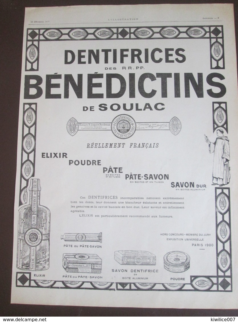 1926  3 Publicités    Dentifrice  BENEDICTINS De SOULAC  Dentiste Pate à Tubes  Savon - Publicités