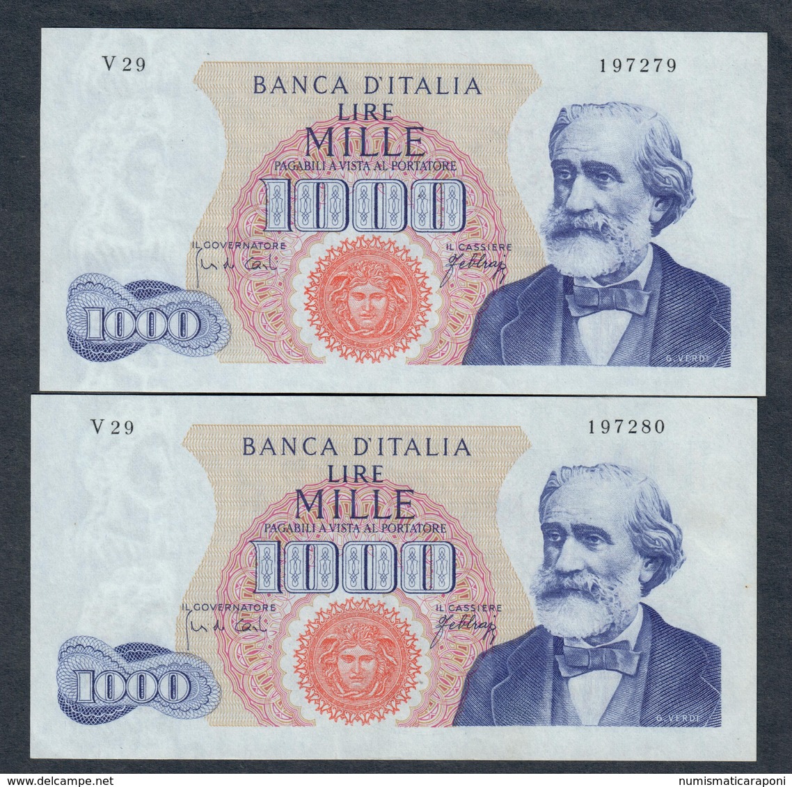 1000 Lire Verdi I° Tipo 10 08 1965  Esemplari Consecutivi Sup   LOTTO 1891 - 1000 Lire