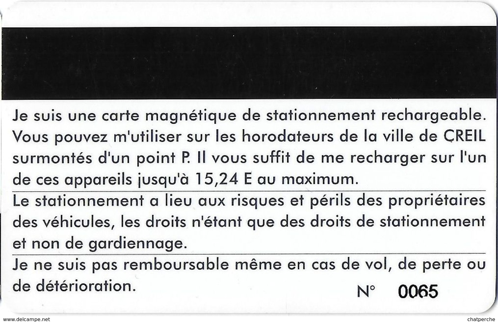 CARTE DE STATIONNEMENT  BANDE MAGNÉTIQUE VILLE DE CREIL 60 OISE 2002 JOURNEE - Cartes De Stationnement, PIAF