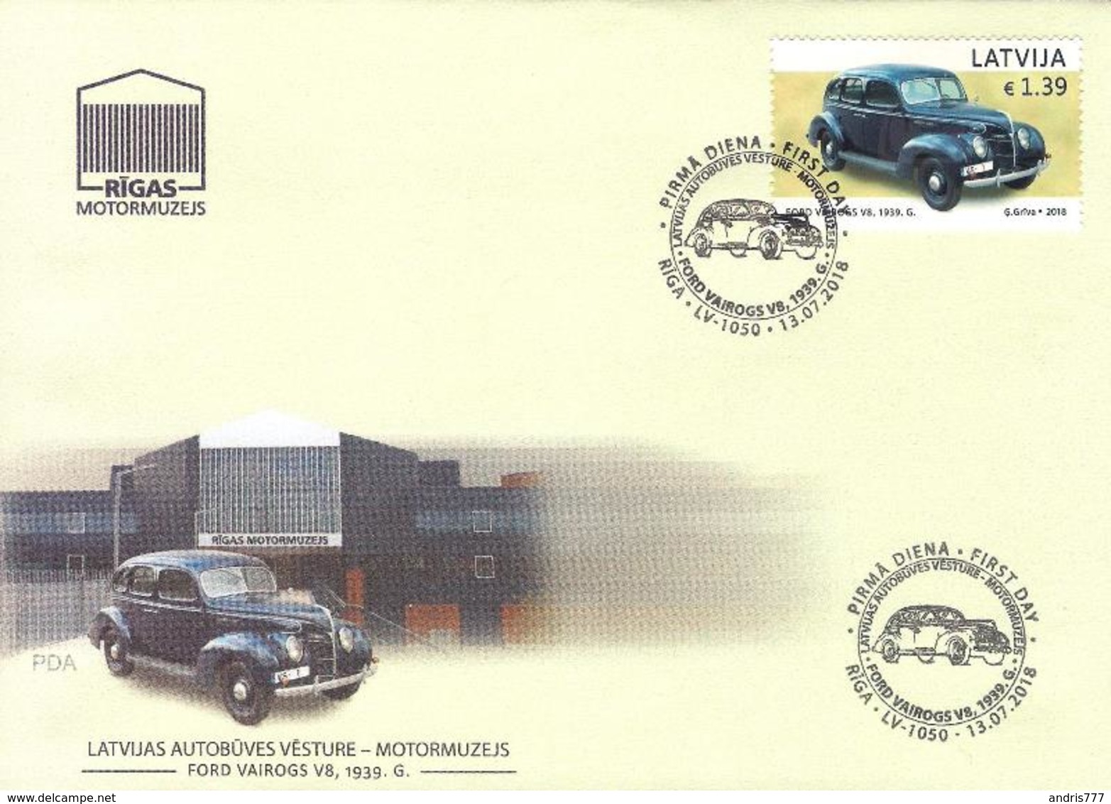 Latvia Lettland Lettonie 2018 (10) Latvia Automotive History - Ford Vairogs V8, 1939 (unaddressed FDC) - Lettland