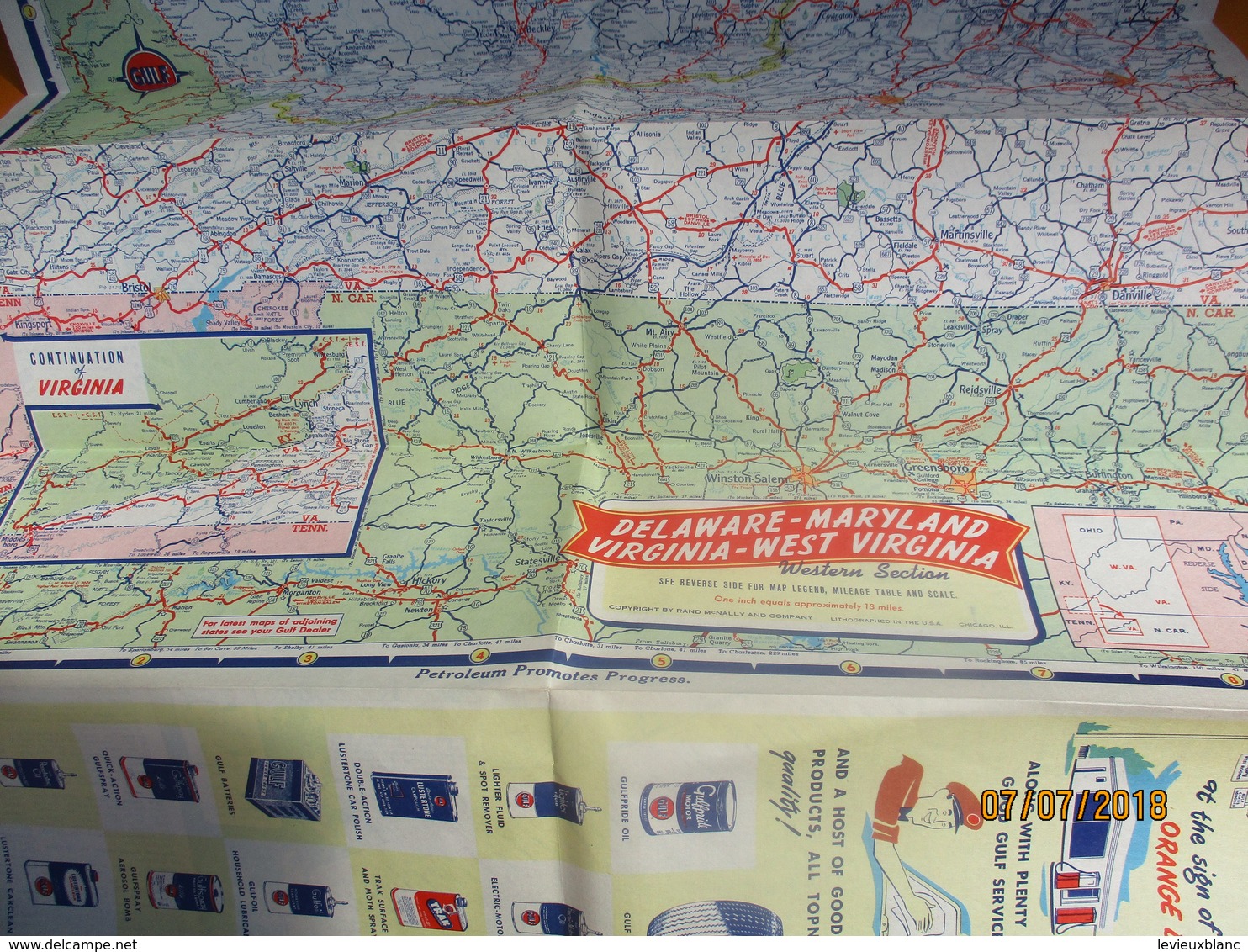 Carte Routiére/GULF/Tourgide Map/usa/DELEWARE MARYLAND VIRGINIA West VIRGINIA/ Rand Mc Nally& Co/Chicago/1950    PGC225 - Cartes Routières
