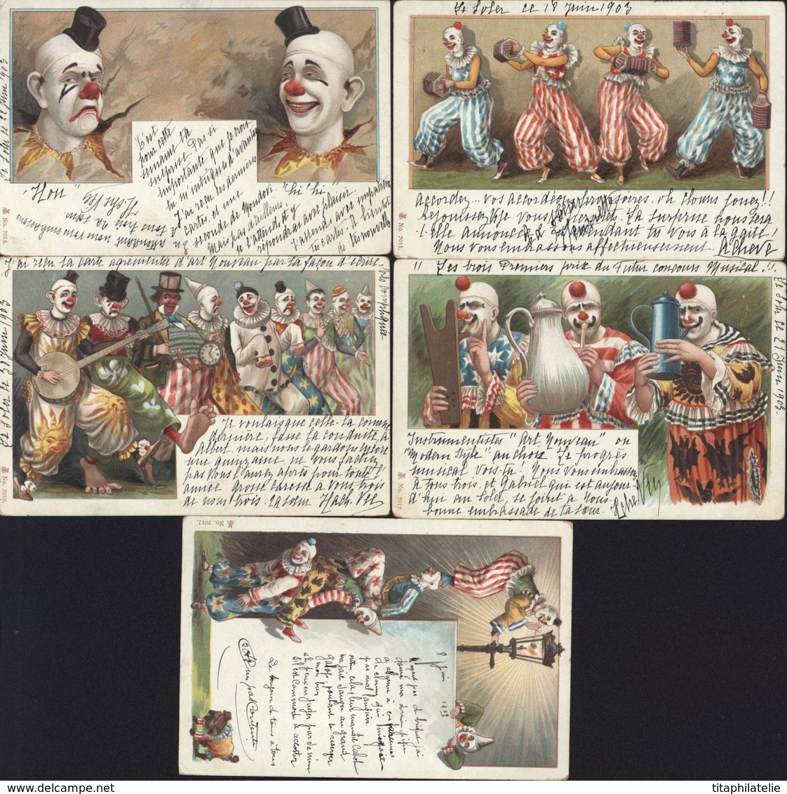 Lot 5 CPA CP Précurseur Clown Cirque CAD 1903 CAD Bone Algérie Constantine Pour France Le Soler Pyrénées Orientales - Personnages