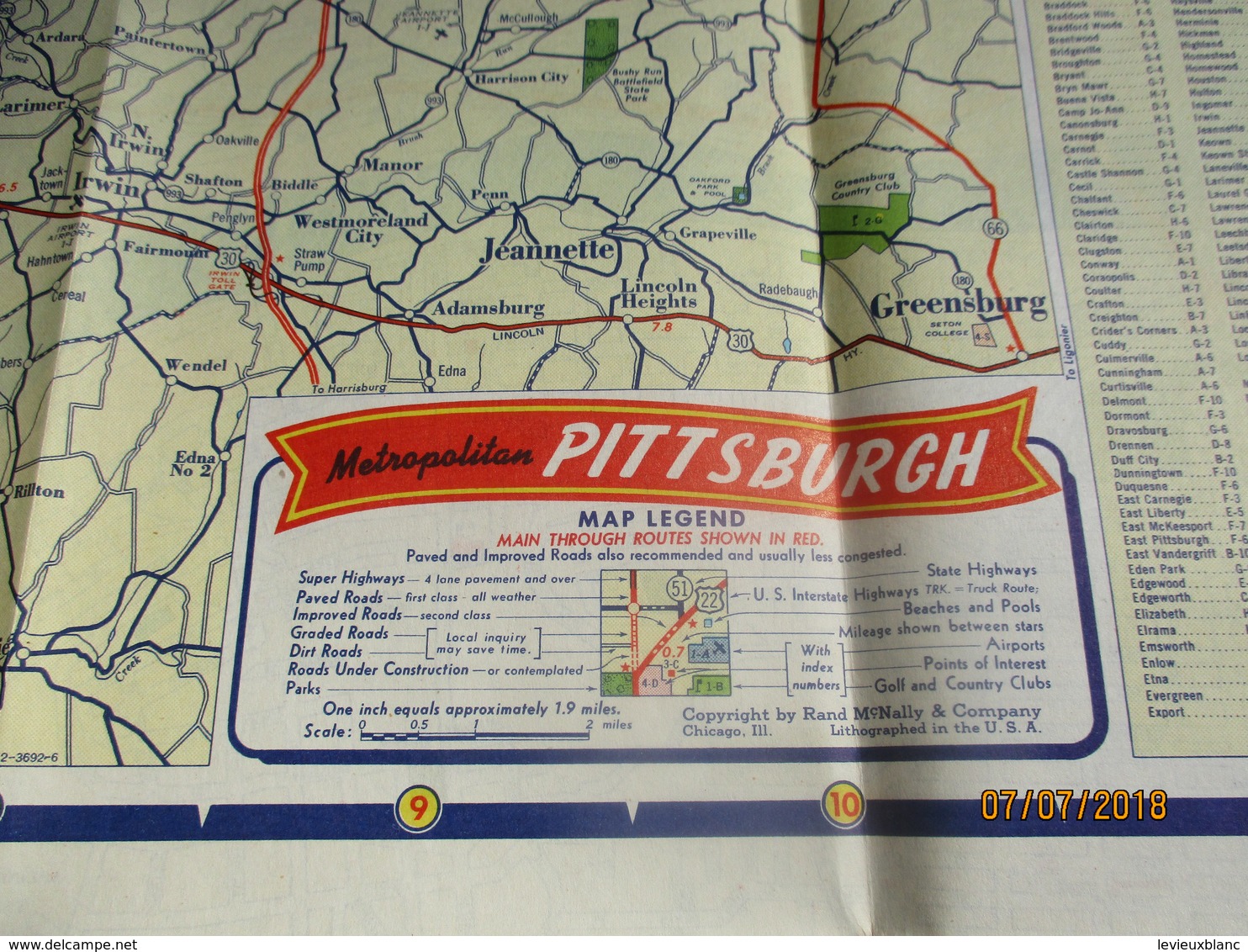 Carte routiére/GULF/Tourgide Map/usa/PITTSBURGH/With Sight-Seeing Tour/ Rand Mc Nally& co/Chicago/1950    PGC232