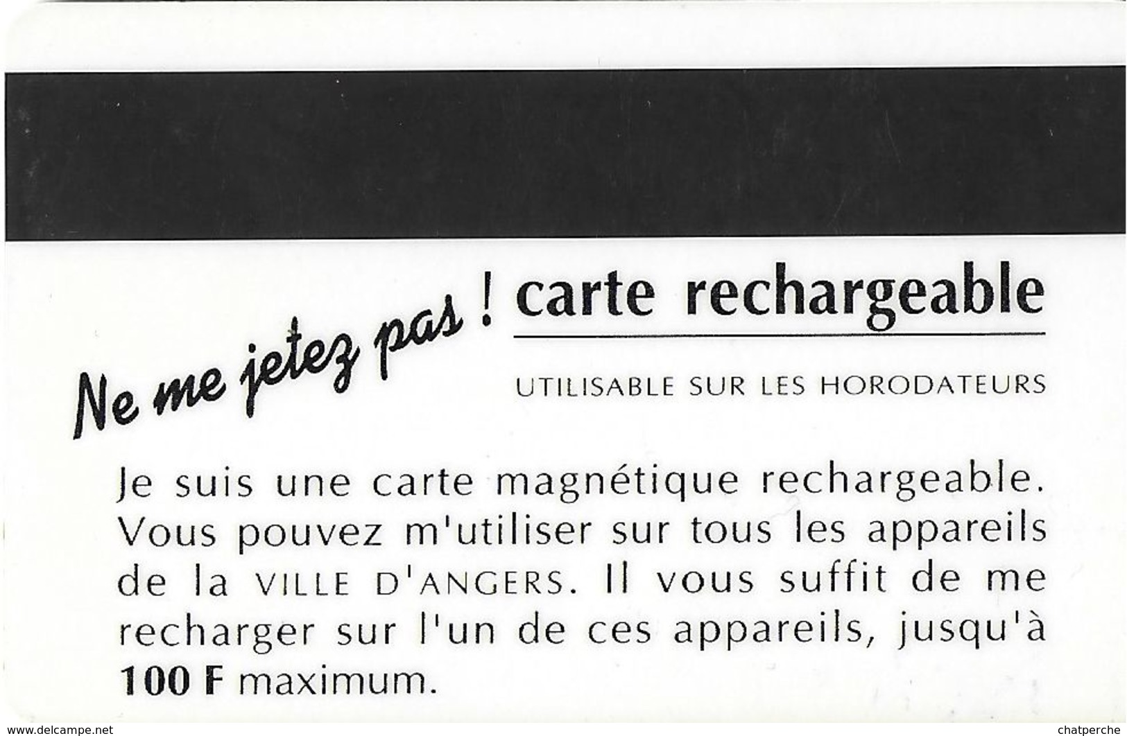 CARTE DE STATIONNEMENT  BANDE MAGNÉTIQUE VILLE DE  ANGERS  49 MAINE-ET-LOIRE - Scontrini Di Parcheggio