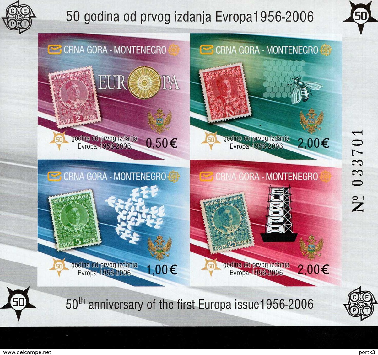 CEPT 50 Jahre Europamarken Montenegro Block 2 B  MNH ** Postfrisch - 2005