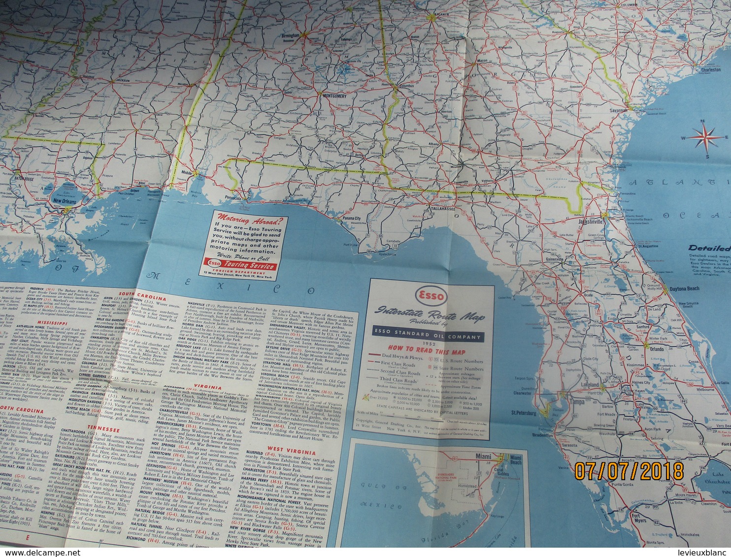 Carte Routiére/ESSO Standard Oil Co /Interstate Map/usa/SOUTHEAST UNITED STATES/General Drafting New York/1952    PGC233 - Roadmaps