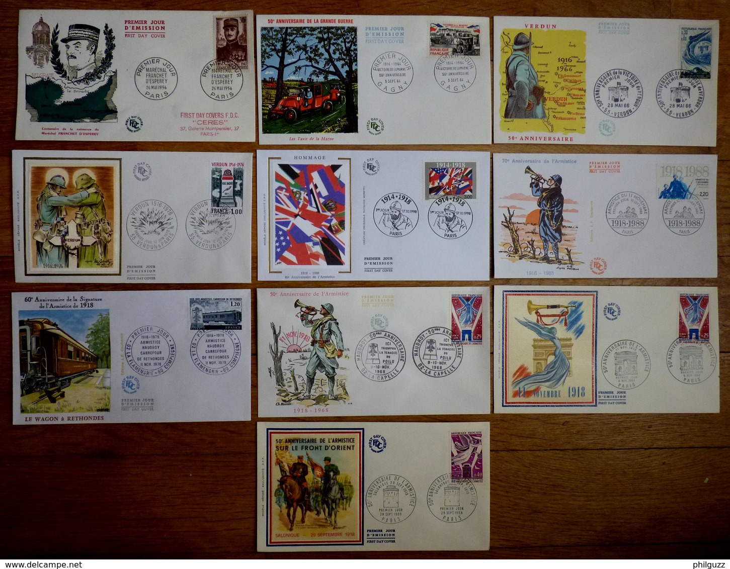 FDC 10 ENVELOPPES 1ER JOUR FRANCE COMMEMORATIVES DE LA GRANDE GUERRE - Enveloppe - Zonder Classificatie