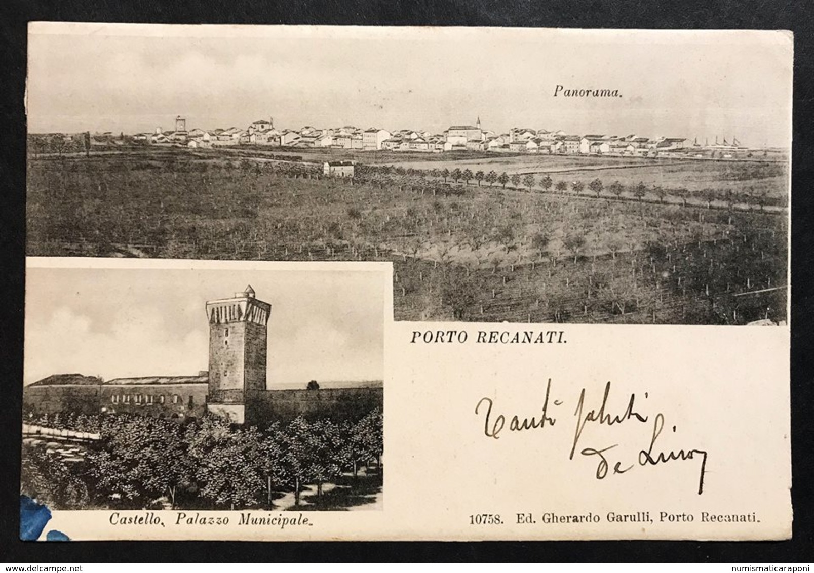 Porto Recanati Castello Palazzo Municipale E Panorama VIAGGIATA 1902  COD.C.1994 - Altri & Non Classificati