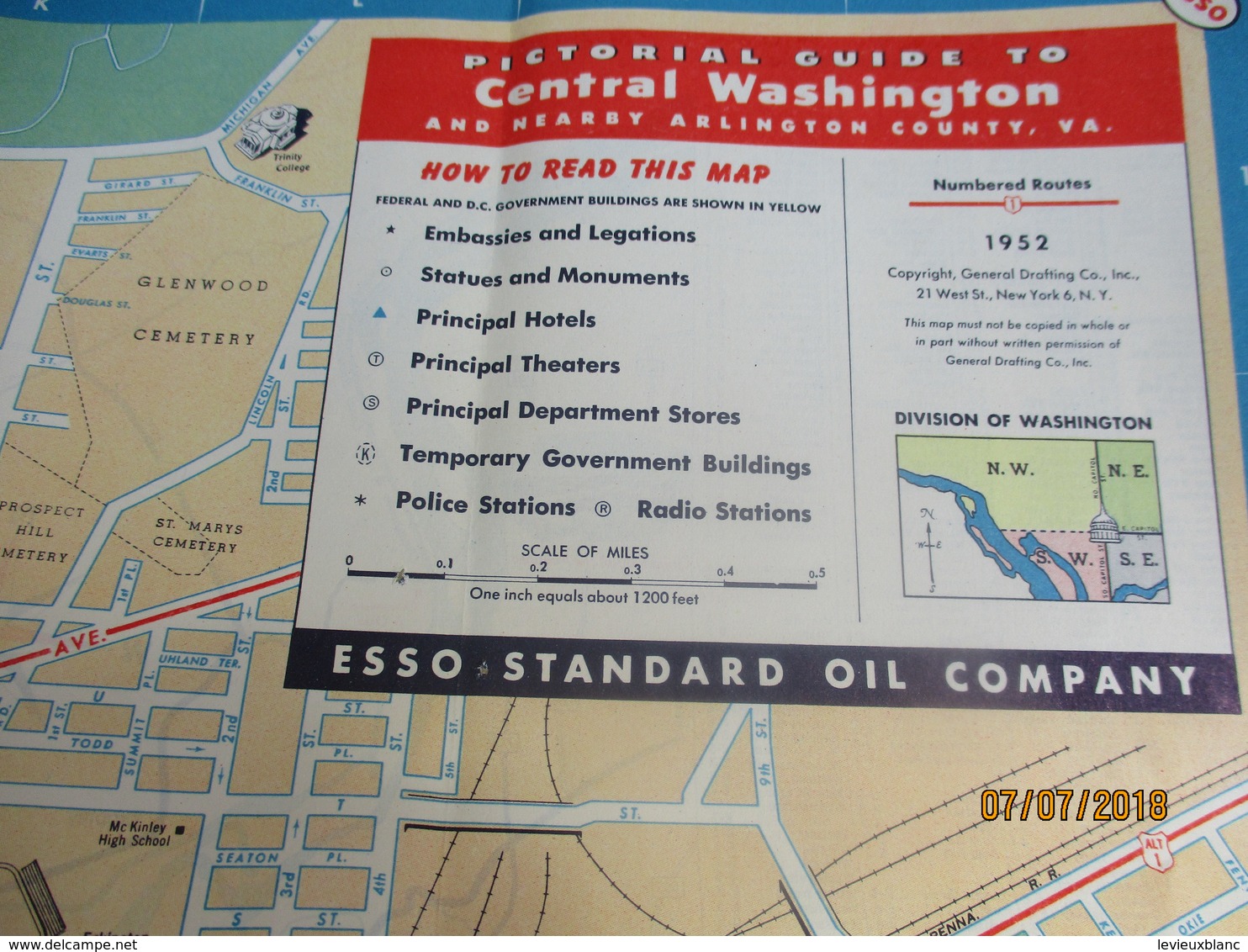 Carte Routiére/ESSO Standard Oil Co/WASHINGTON DC And Vicinity/Visitor'sGuide/General Drafting & Co New York/1952 PGC233 - Carte Stradali