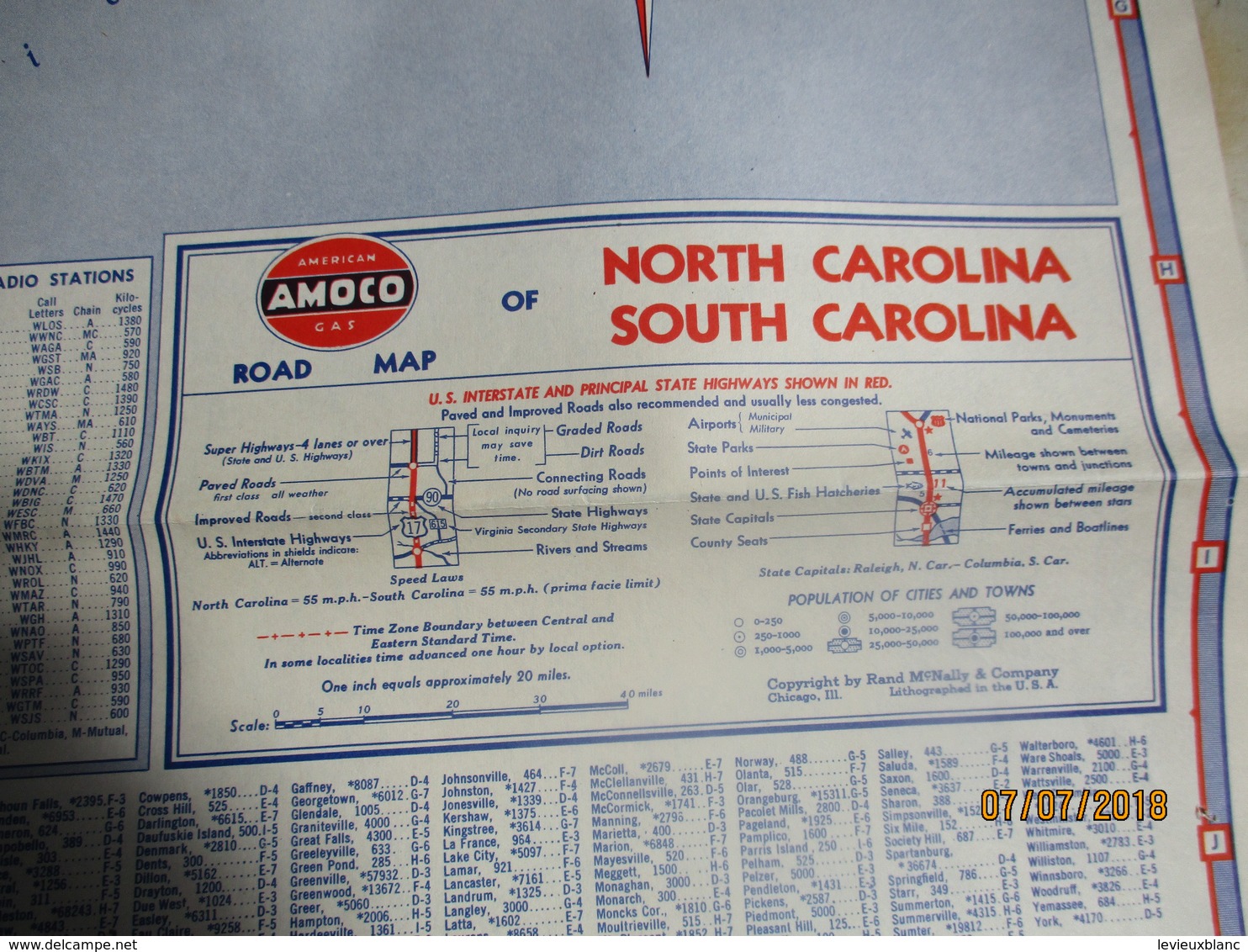 Carte Routiére/American Oil Company/AMOCO/ North CAROLINA/ South CAROLINA/ USA/Rand Mc Nally & Co Chicago/1950    PGC226 - Cartes Routières