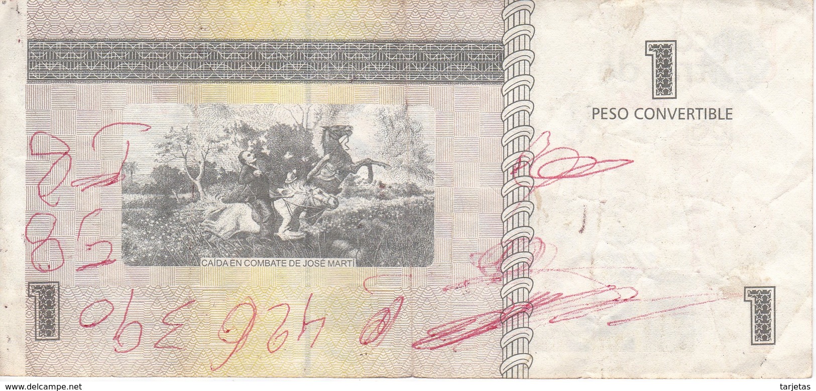 BILLETE DE CUBA DE 1 PESO CONVERTIBLE DEL AÑO 2013  (BANKNOTE) - Kuba