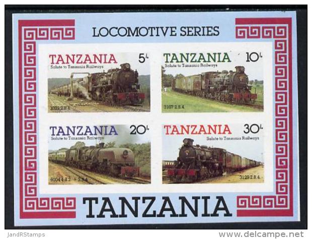 972 Tanzania 1985 Railways (1st Series) Imperf M/sheet Containing 4 Vals Unmounted Mint (as SG MS 434) (trains) - Tanzania (1964-...)