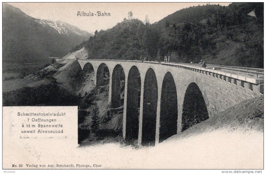 CPA    SUISSE---ALBULA-BAHN--SCHMITTENTOBELVIADUKT 7 OEFFNUNGEN A 15 M SPANNWEITE UNWEIT ALVENEUBAD--AVANT 1905 - Schmitten