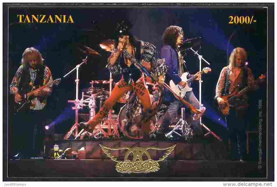 101991 Tanzania 1996 Aerosmith #2 Imperf Deluxe M/sheet 2,000s Value On Thin Card With Gold Embossing (music Rock Pops) - Tansania (1964-...)
