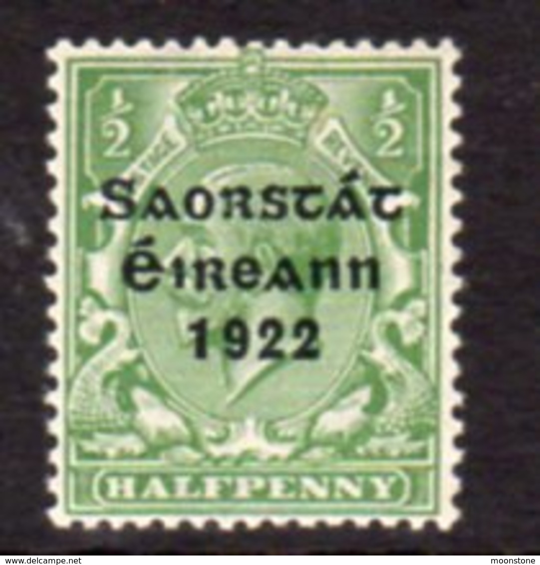 Ireland 1922 'Saorstat' Overprint On ½d Green GV Definitive, Thom Printing, Hinged Mint, SG 52 - Ungebraucht