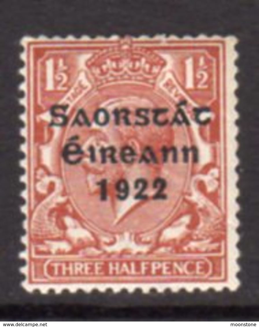 Ireland 1922 'Saorstat' Overprint On 1½d Red-brown GV Definitive, Thom Printing, Hinged Mint, SG 54 - Ungebraucht