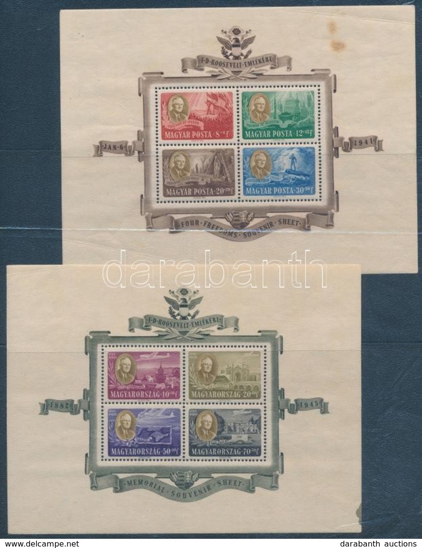 ** 1947 Roosevelt Blokkpár (50.000) (rozsdafoltok, Tintafolt, Törések / Stain, Ink, Folded)) - Autres & Non Classés