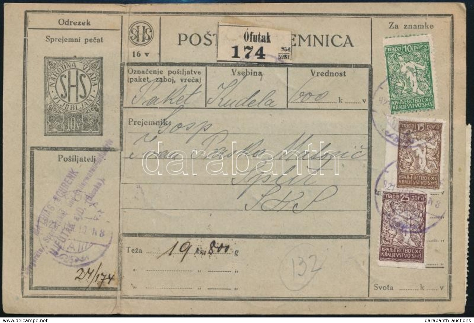 SHS 1921 Csomagszállító Magyar Ragjeggyel és Túlél? ,,ÓFUTAK' Bélyegzéssel, Jugoszláv Bélyegekkel Splitbe - Other & Unclassified