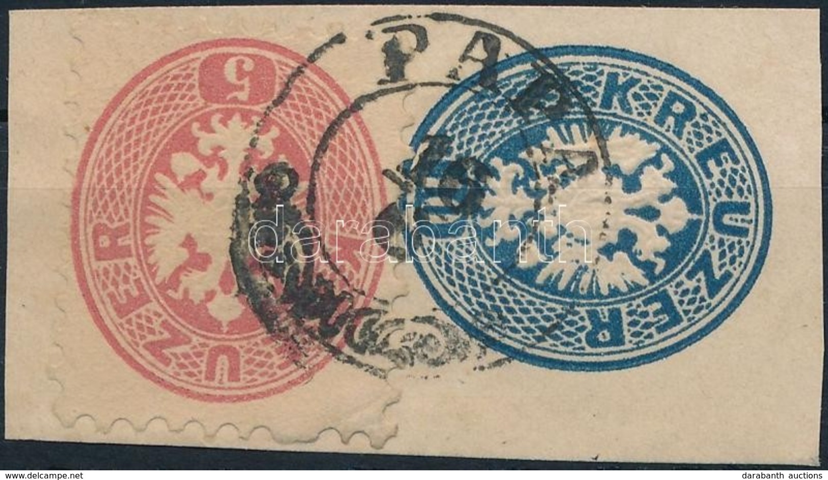 1864 5kr 10kr Díjjegyes Kivágáson ,,PÁPA' - Otros & Sin Clasificación