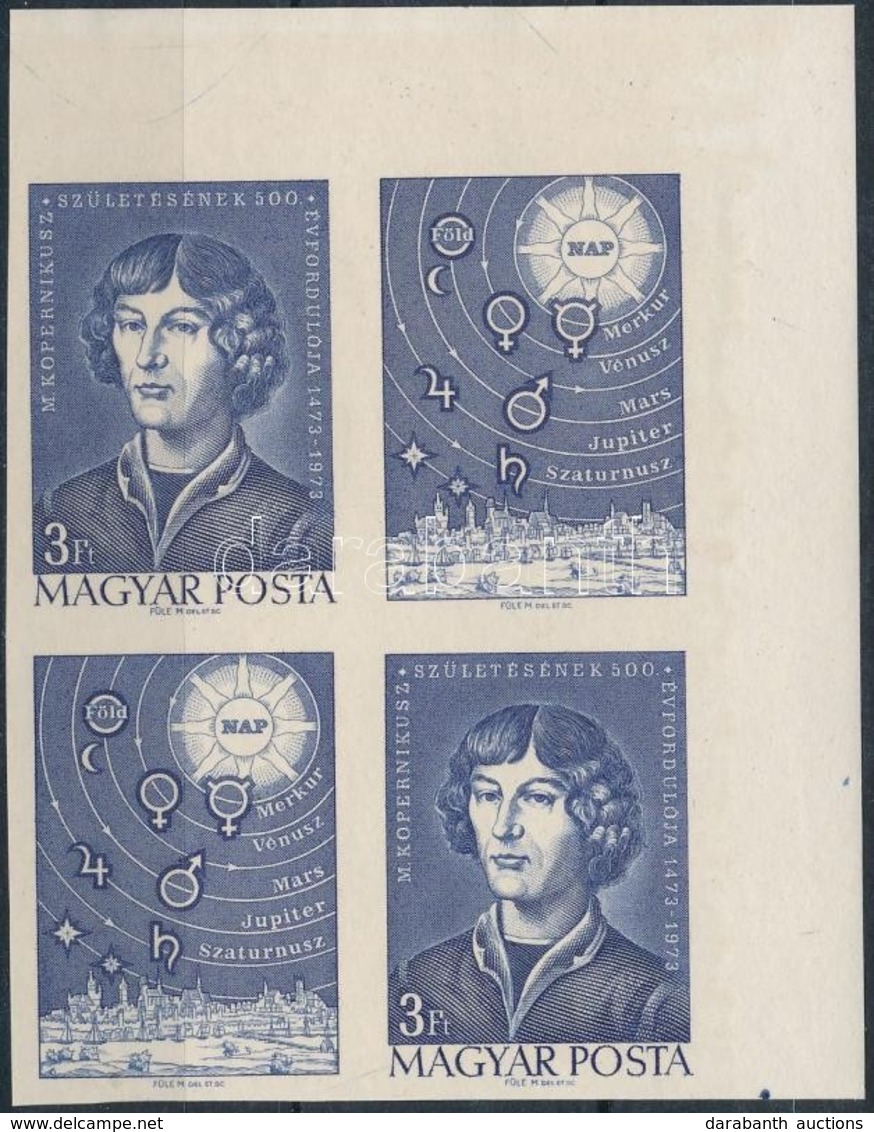 ** 1973 Kopernikusz ívsarki Szelvényes Vágott 4-es Tömb (6.000) - Otros & Sin Clasificación