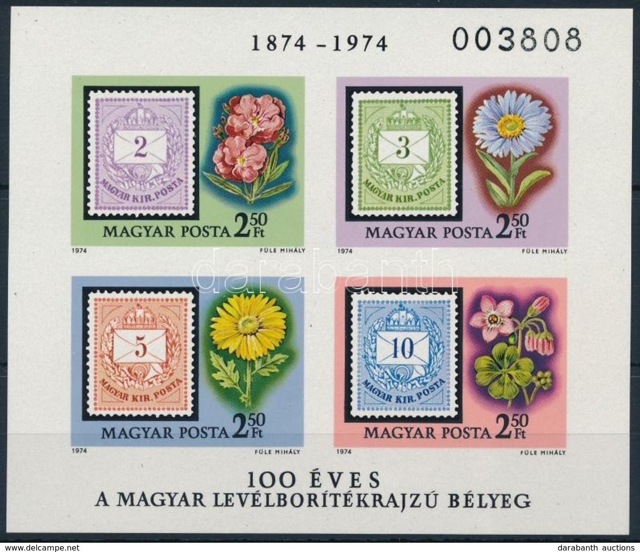 ** 1974 100 éves A Levélborítékrajzú Bélyeg Vágott Blokk (4.000) - Sonstige & Ohne Zuordnung