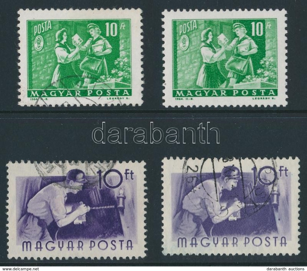 ** O 1955 Munka 10 Ft X 2 Színes Folt Az A Bet? Fölött, 1964 Közlekedés (II.) 10 Ft Fehér Folt A Levélen + Támpéldány - Otros & Sin Clasificación