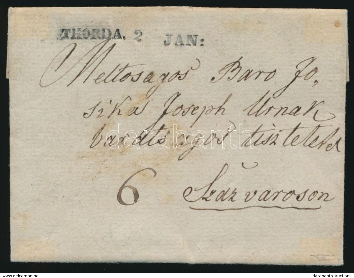 Ca. 1840 Portós Levél 'THORDA 2. JAN:' - Autres & Non Classés