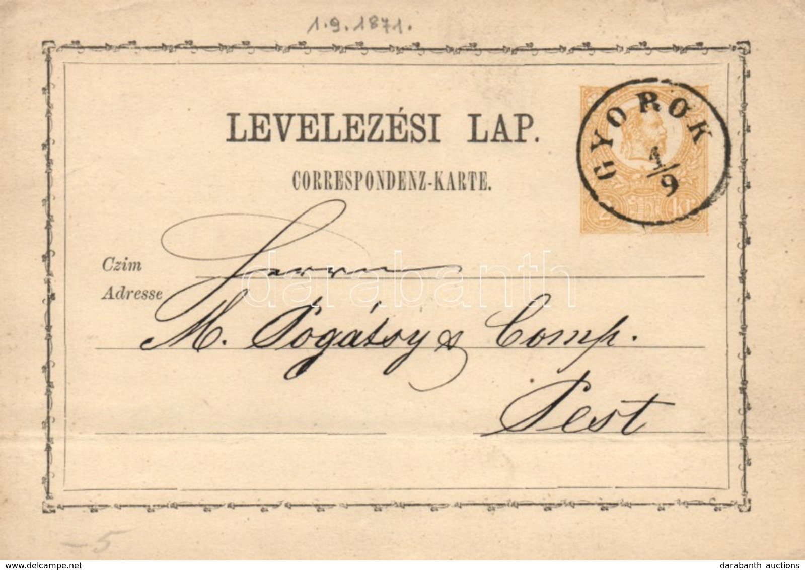 1871 2kr Díjjegyes Levelez?lap 'GYOROK' - Pest - Otros & Sin Clasificación