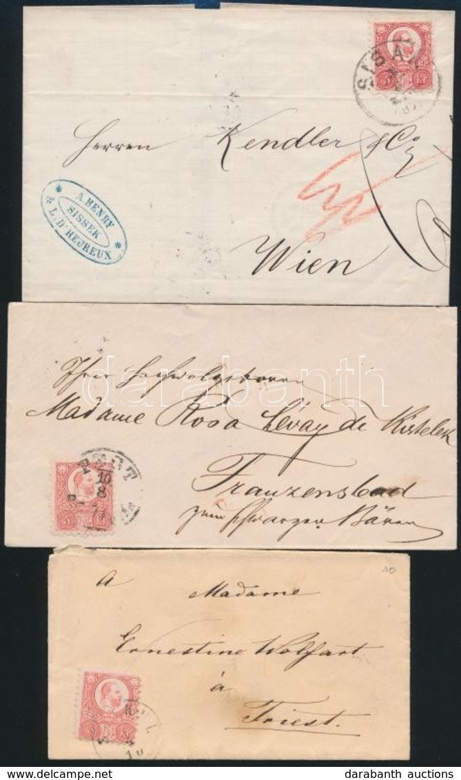 1871-1874 3 Db Levél Réznyomat 5kr Bérmentesítéssel / 3 Covers With 5kr Mi 10 Stamps 'SISAK', 'PEST', 'SZAKUL' - Sonstige & Ohne Zuordnung