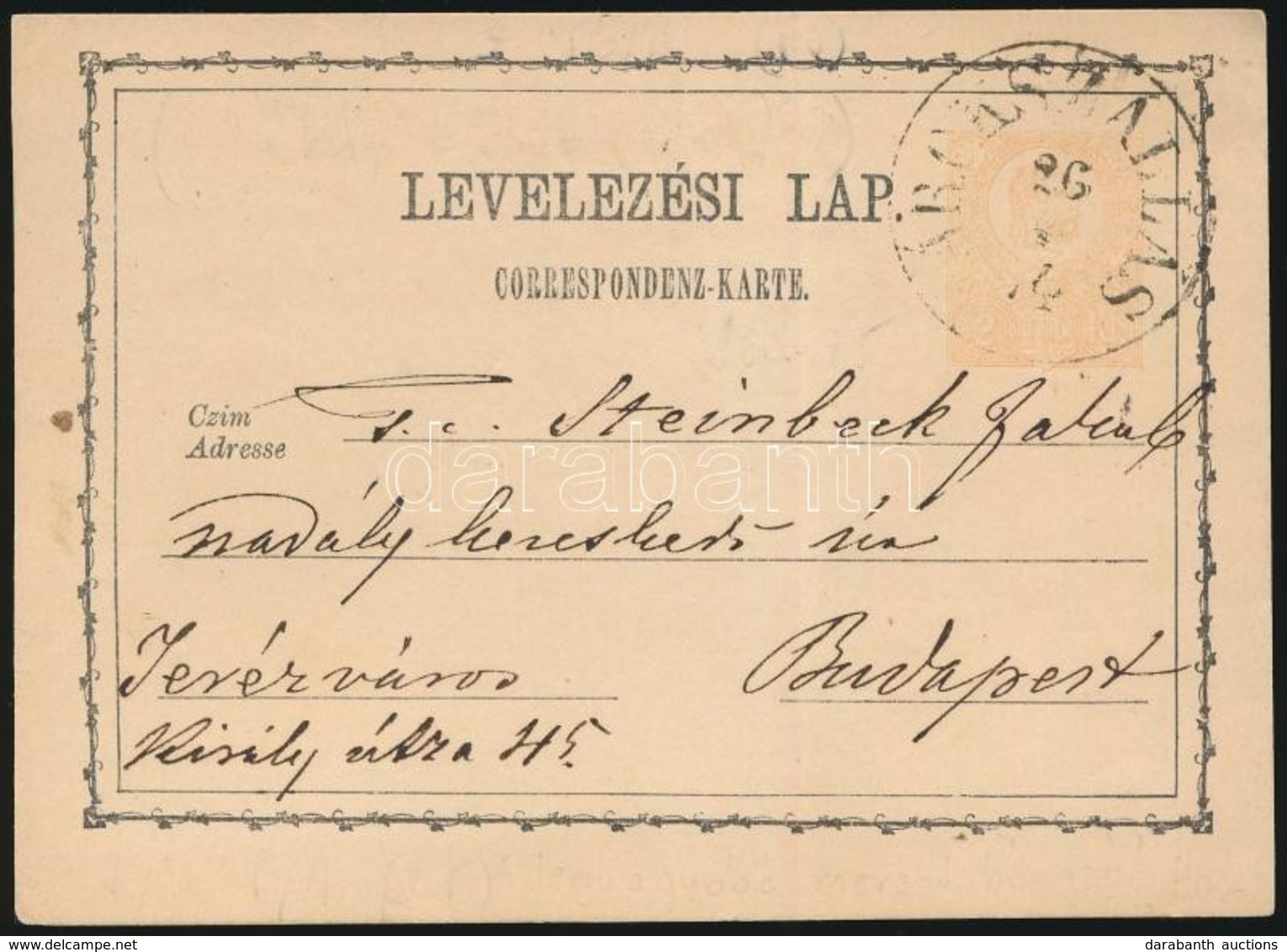 1874 Díjjegyes Levelez?lap ,,ÁROKSZÁLLÁS' - Budapest - Sonstige & Ohne Zuordnung