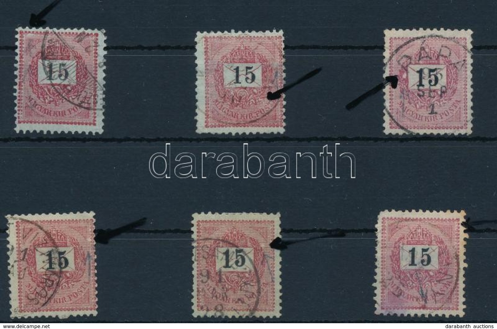 O 1889 6 Db 15kr Klf Lemezhibákkal (380 P) / 6 Stamps With Plate Varieties - Otros & Sin Clasificación