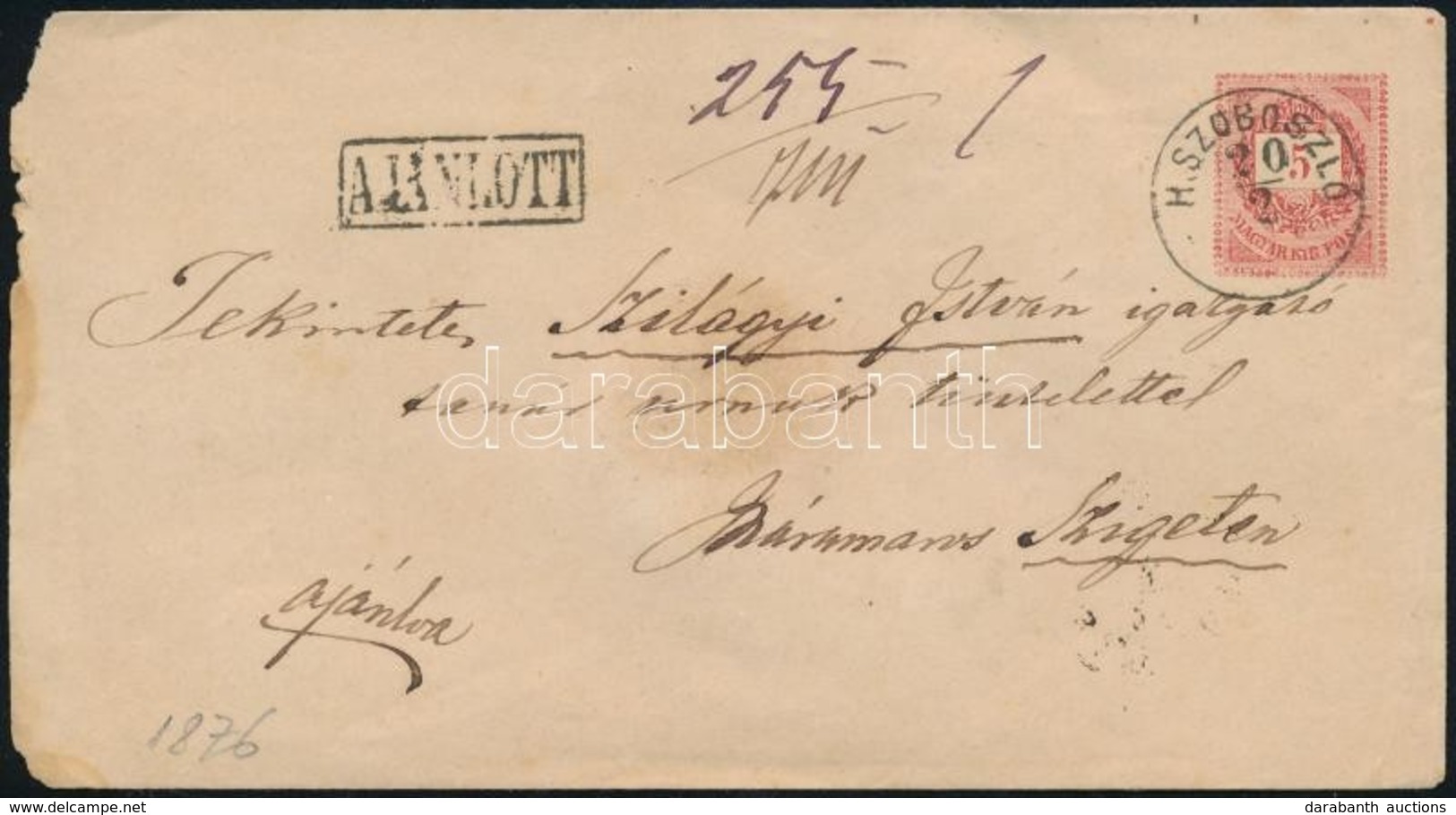 1876 5kr Boríték 10kr Hátoldali Kiegészítéssel ,,H.SZOBOSZLÓ' - Otros & Sin Clasificación