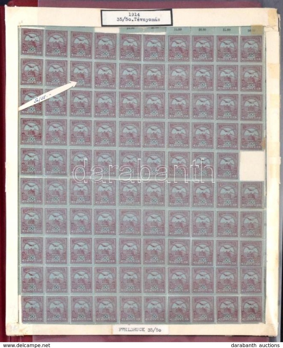 ** 1913 Turul 50f Középen Elvált Csaknem Teljes ív '35f' Tévnyomattal (130.000) / Mi 121 Almost Complete Sheet Aparted I - Autres & Non Classés