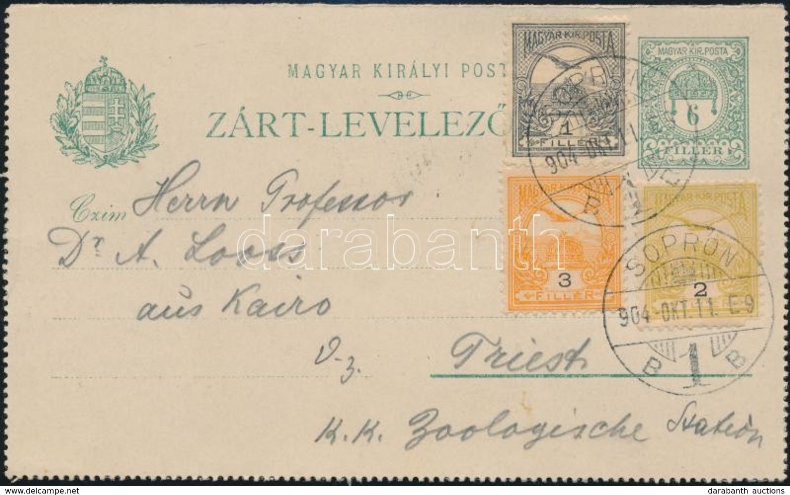 1904 Díjjegyes Zárt Levelez?lap 3 Szín? Díjkiegészítéssel / PS-cover Card With 3 Colour Additional Franking 'SOPRON' - T - Autres & Non Classés