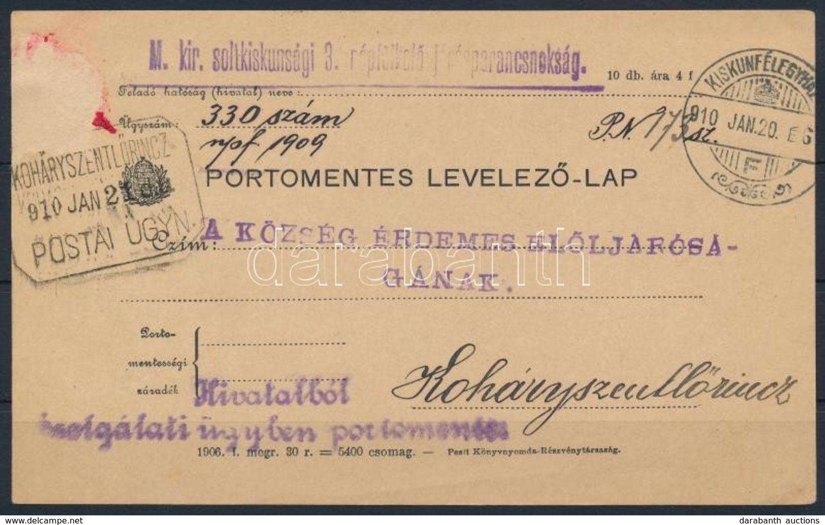1910 Portómentes Levelez?lap KOHÁRYSZENTL?RINCZ Postaügynökségi Bélyegzéssel / Postcard With Postal Agency Postmark - Otros & Sin Clasificación