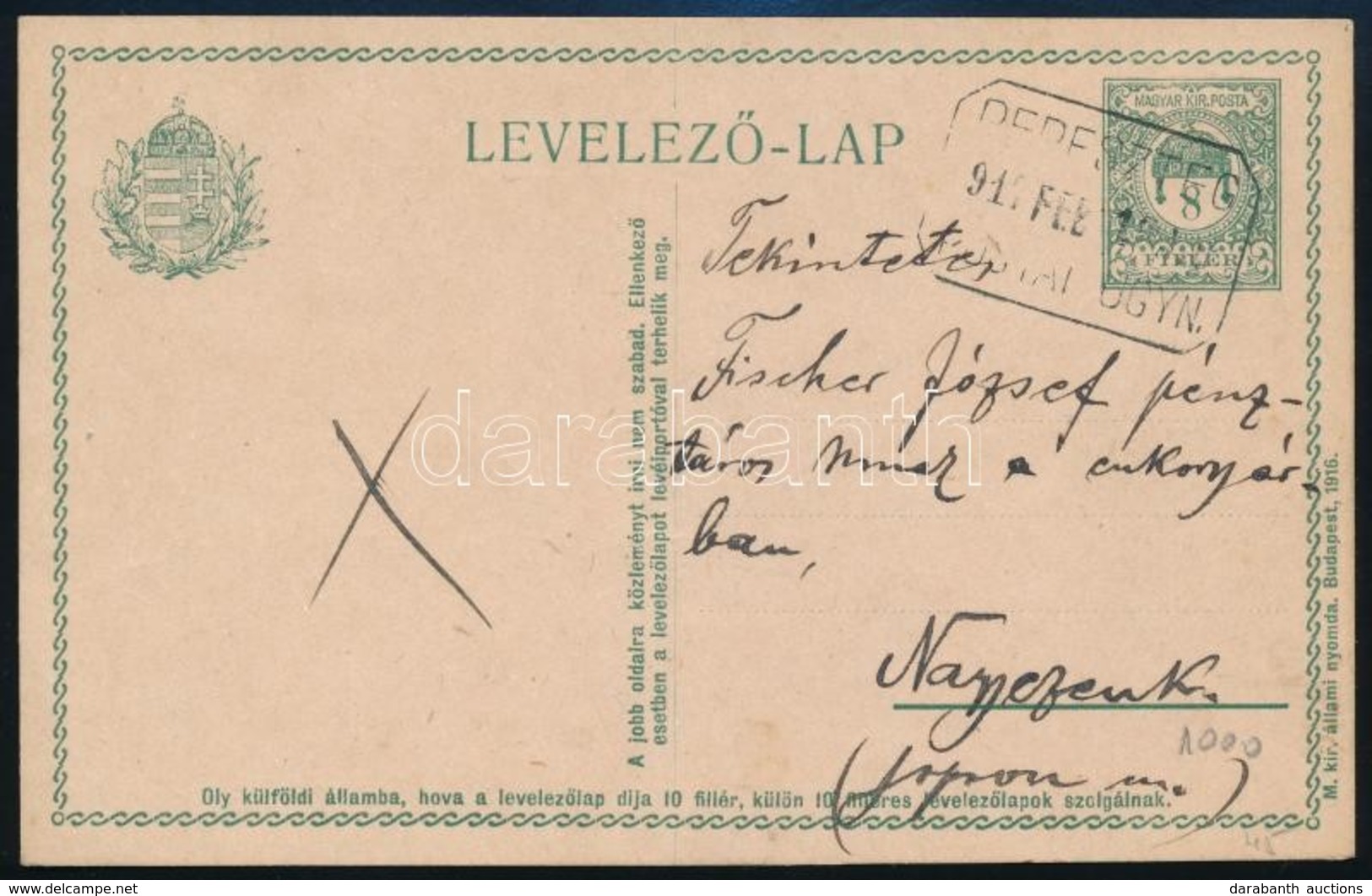 1917 Díjjegyes Levelez?lap PERESZTEG Postaügynökségi Bélyegzéssel / PS-card With Postal Agency Postmark - Otros & Sin Clasificación