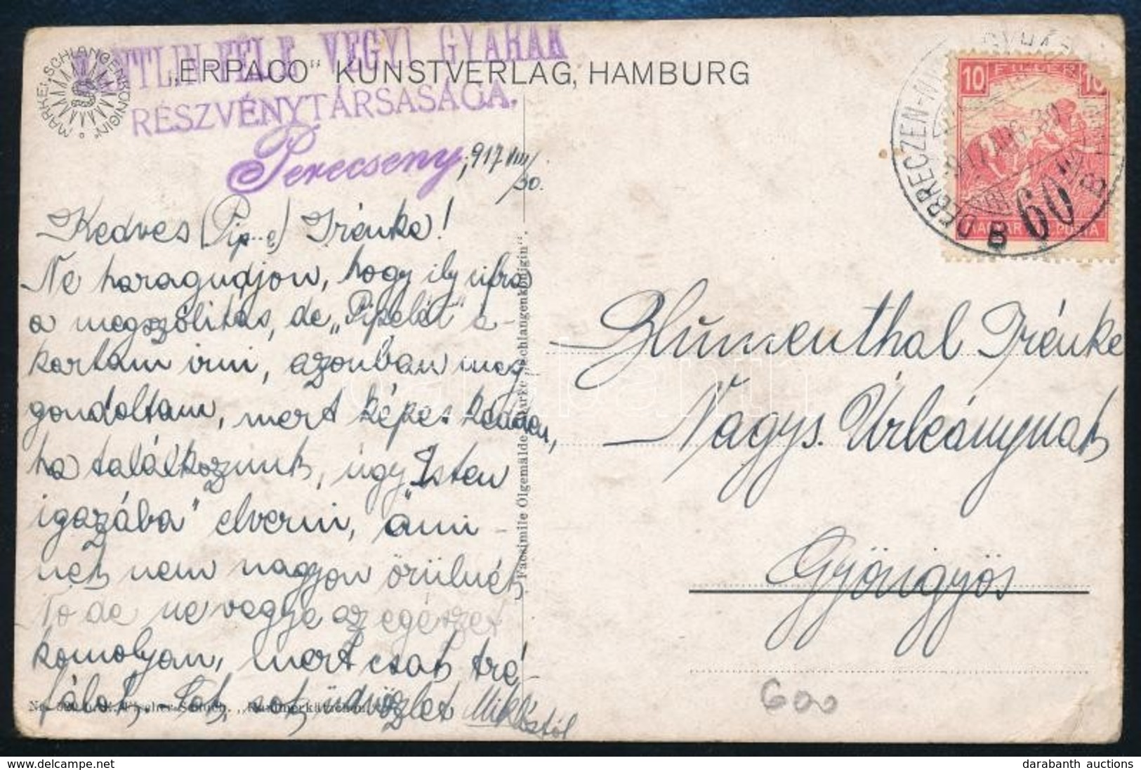 1917 Képeslap DEBRECZEN - NYÍREGYHÁZA - SIANKI Vasúti Bélyegzéssel / Postcard With Railway Postmark - Otros & Sin Clasificación