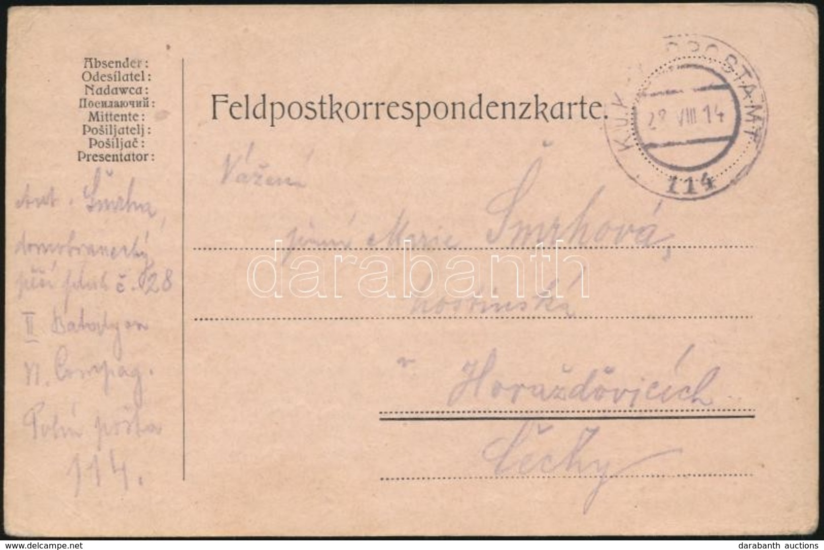 1914 Tábori Posta Levelez?lap 'FP 114' - Other & Unclassified