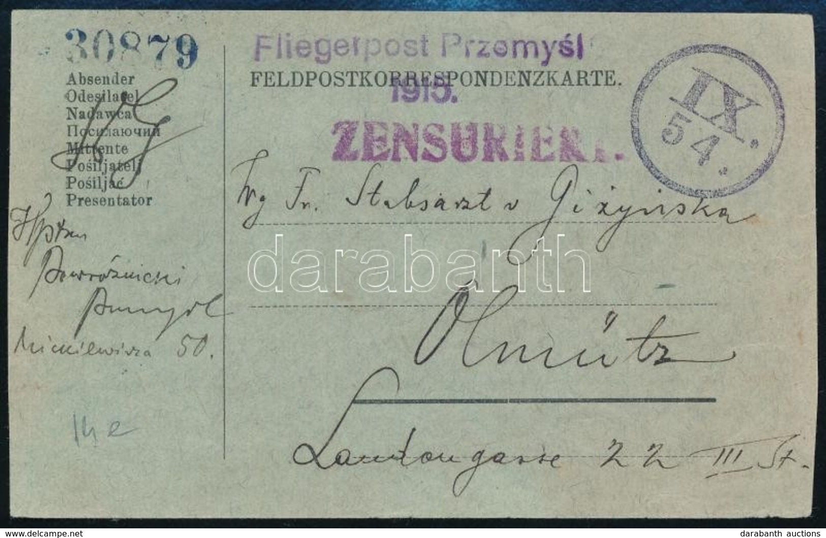 1915 Légi Levél Fliegerpost Premysl - Sonstige & Ohne Zuordnung