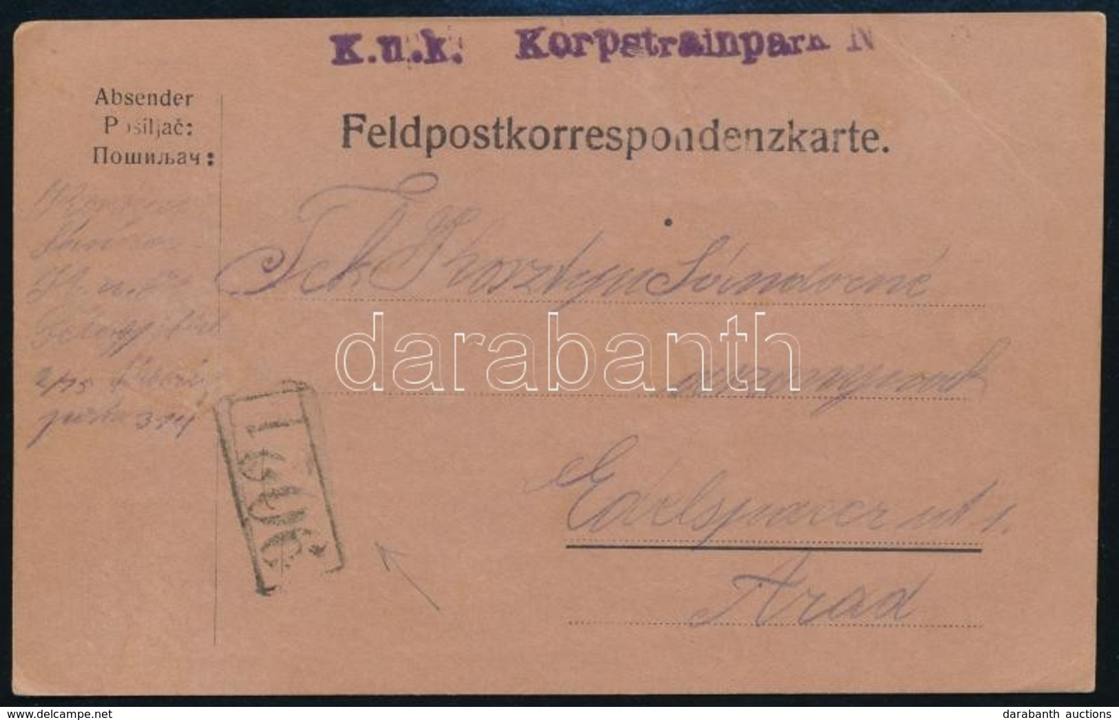 1915 Tábori Lap Magyarországi ,,9021' Némabélyegzéssel ,,K.u.k. Korpstrainpark' - Otros & Sin Clasificación