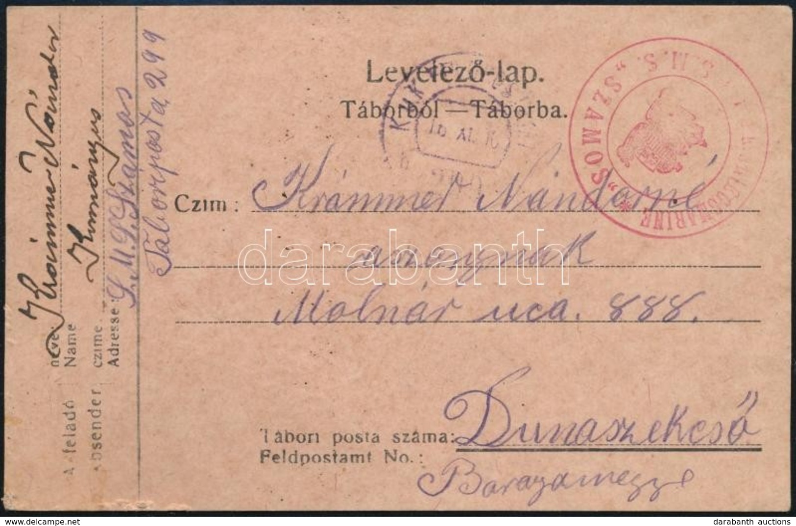 1916 Tábori Posta Levelez?lap / Field Postcard Piros/red 'K.U.K. KRIEGSMARINE S.M.S. SZAMOS' - Sonstige & Ohne Zuordnung