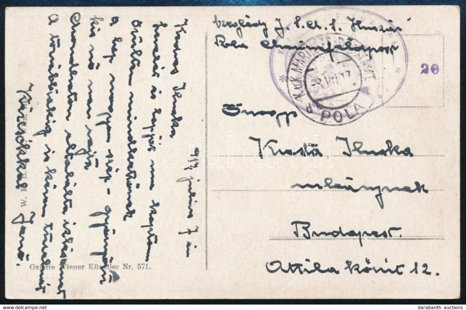 1917 Tábori Posta Képeslap ,,S.M.S. HUSZÁR' - Otros & Sin Clasificación