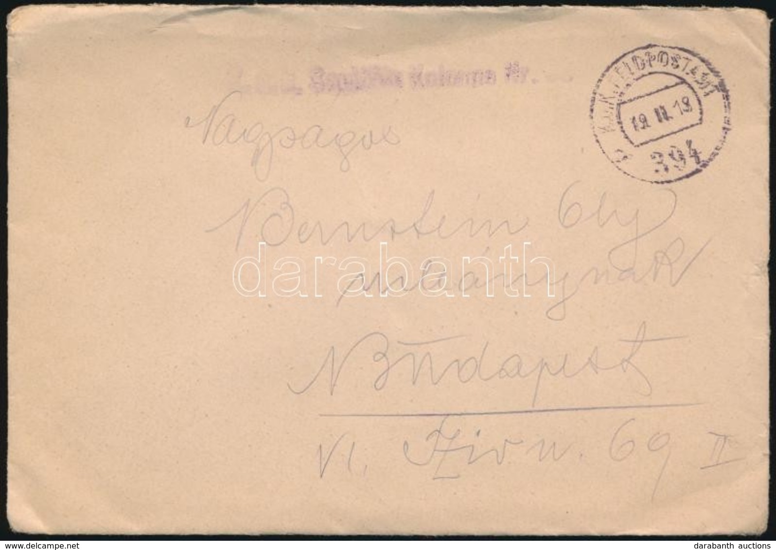 1918 Tábori Posta Levél 'K.u.k. Sanitäts Kolonne Nr. 63.' + 'FP 394 A' - Otros & Sin Clasificación