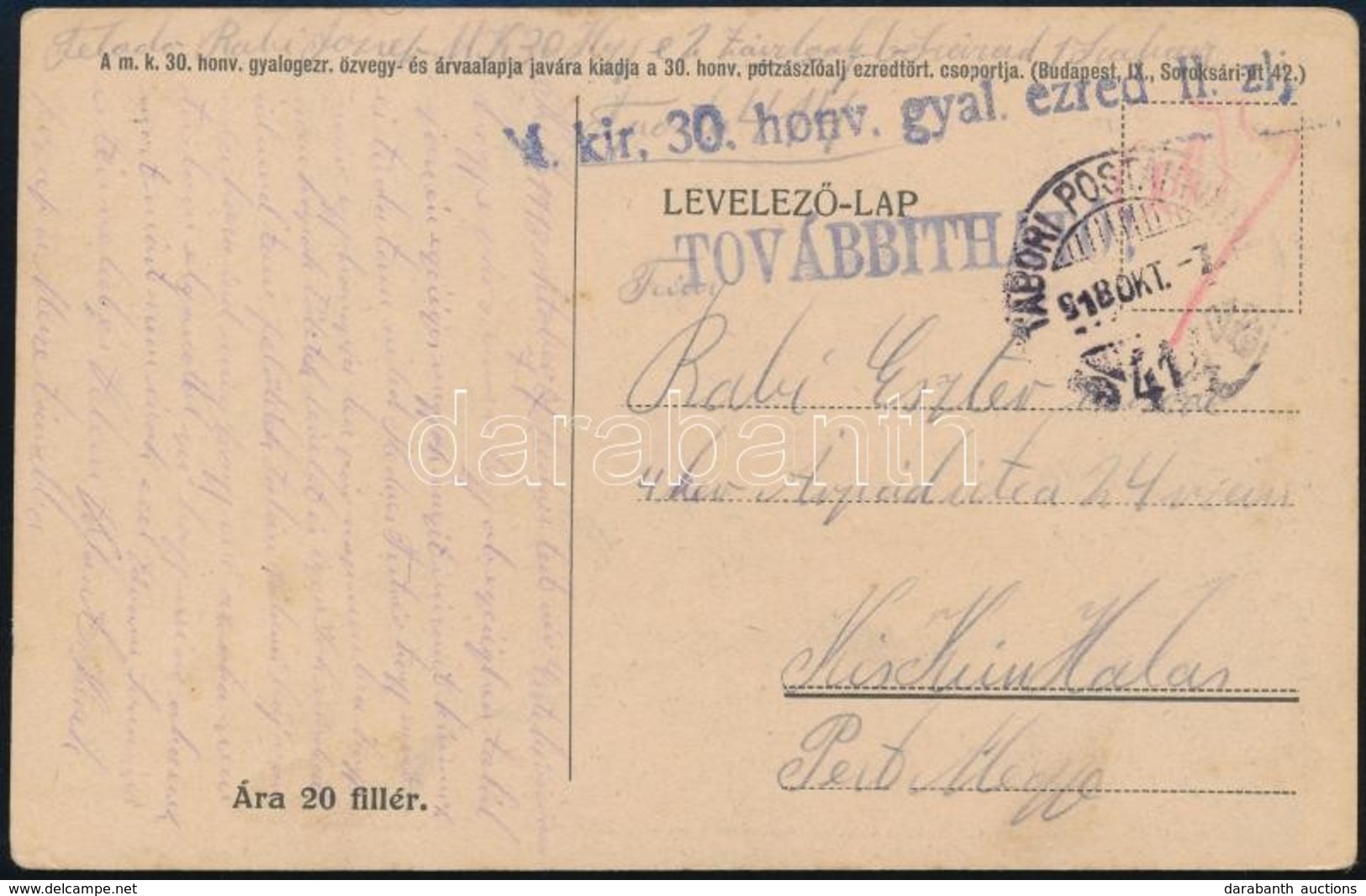 1918 Tábori Posta Képeslap / Field Postcard 'M.kir. 30. Honv. Gyal. Ezred II. Zlj.' + 'TP 414' - Sonstige & Ohne Zuordnung