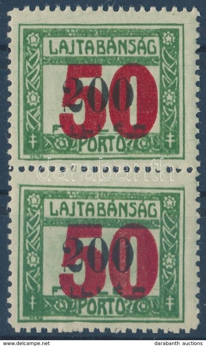 ** Nyugat-Magyarország VII. 1921 Portó 50f/200f Pár (40.000) / Mi P6 Pair. Signed: Bodor (alul Részleges Gumihiány / Mis - Otros & Sin Clasificación