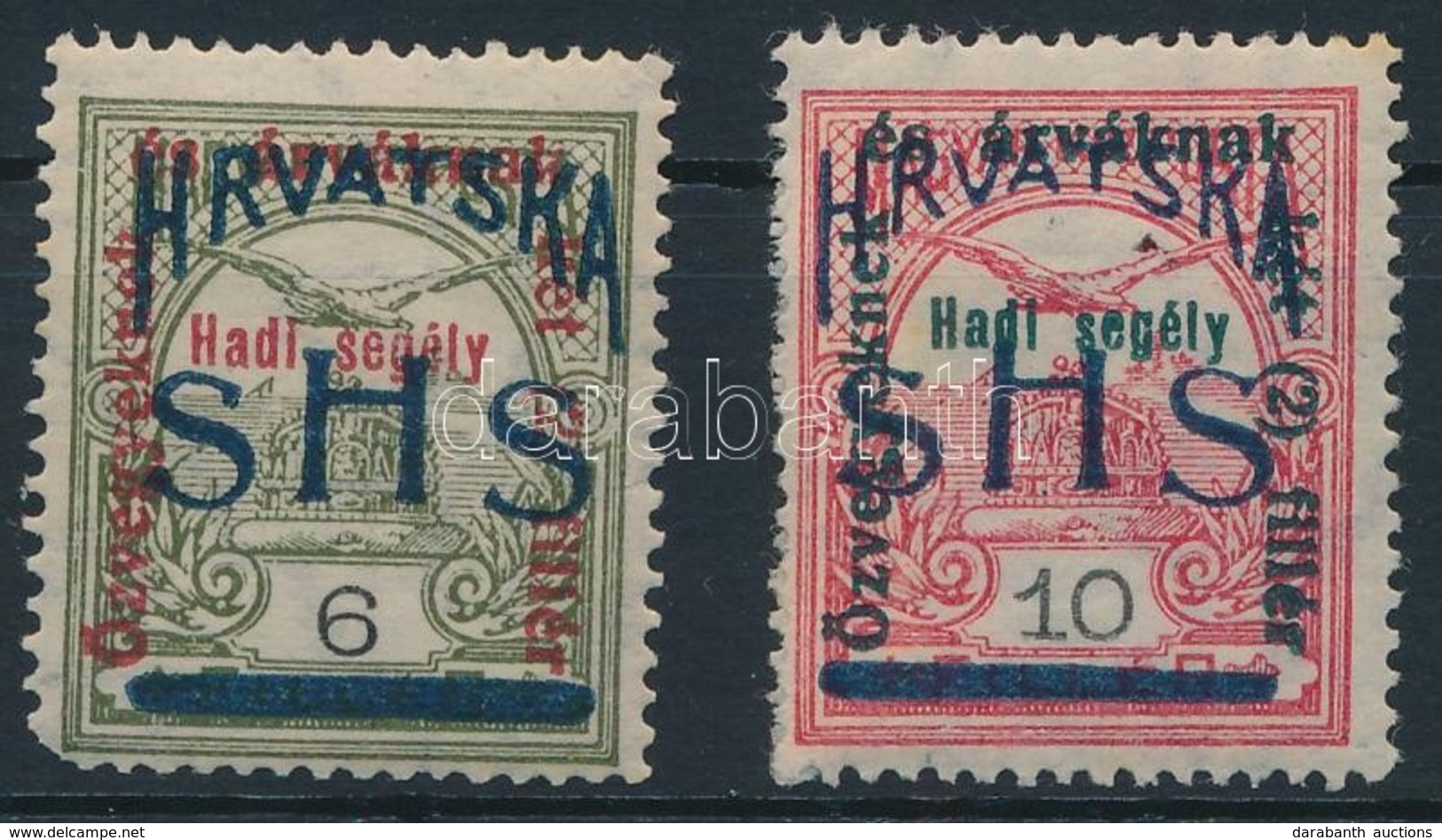 * SHS 1918 Hadisegély II. 6f és 10f Próbanyomatok Bodor Vizsgálójellel (hibásak / Damaged) - Otros & Sin Clasificación