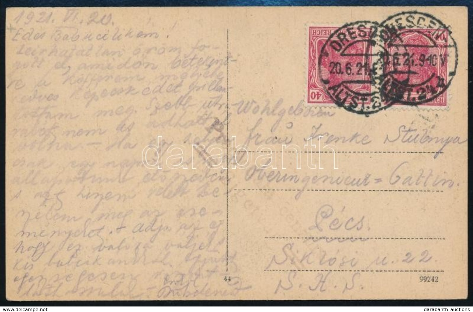 SHS 1921 Képeslap Németországból Pécsre Szigetvári Szerb Cenzúrával / Postcard From Germany To Pécs With Serbian Censors - Altri & Non Classificati